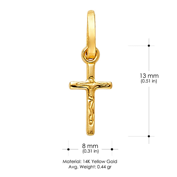 14K Gold Crucifix Cross Pendant with 1.6mm Figaro 3+1 Chain