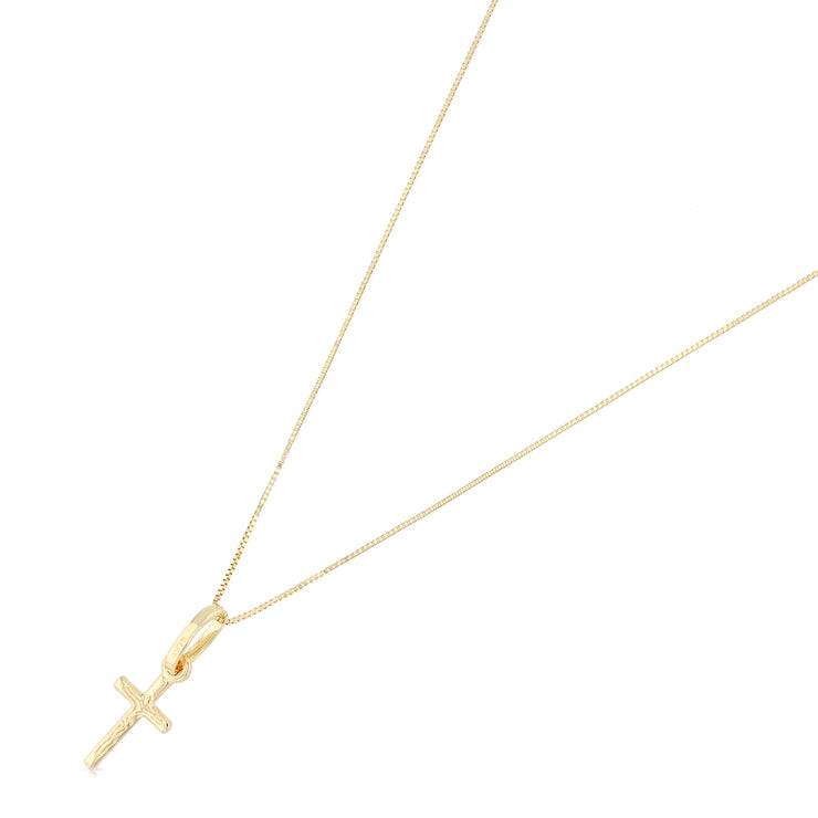 14K Gold Crucifix Cross Religious Charm Pendant with 0.6mm Box Chain Necklace