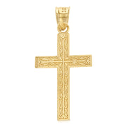 14K Gold Cross Charm Pendant with 1.1mm Wheat Chain Necklace