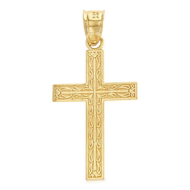 14K Gold Cross Religious Charm Pendant with 1.2mm Box Chain Necklace