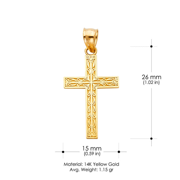 14K Gold Cross Charm Pendant with 1.1mm Wheat Chain Necklace