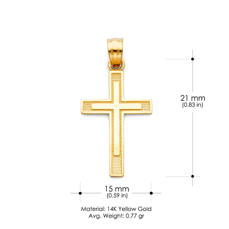 14K Gold Cross Charm Pendant with 0.9mm Wheat Chain Necklace