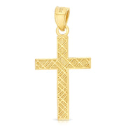 14K Gold Cross Charm Pendant with 0.9mm Wheat Chain Necklace