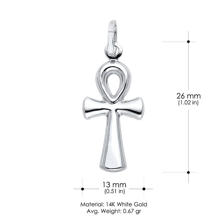 14K Gold Egyptian Ankh Cross Religious Charm Pendant with 1.2mm Box Chain Necklace