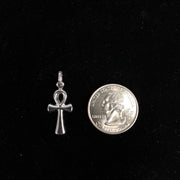 14K Gold Egyptian Ankh Cross Charm Pendant with 1.1mm Wheat Chain Necklace