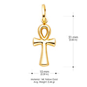 14K Gold Egyptian Ankh Cross Charm Pendant with 0.9mm Wheat Chain Necklace
