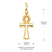 14K Gold Egyptian Ankh Cross Pendant with 1.6mm Figaro 3+1 Chain