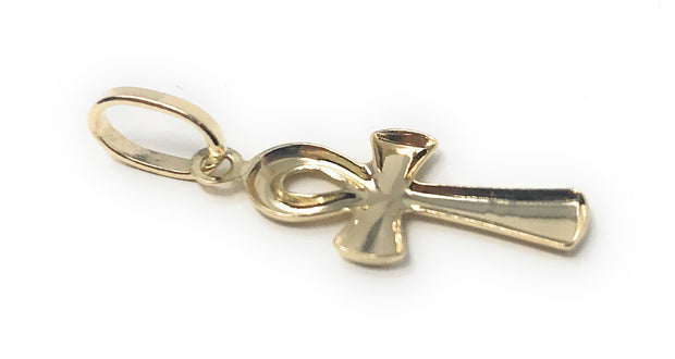 14K Gold Egyptian Ankh Cross Pendant with 0.9mm Singapore Chain