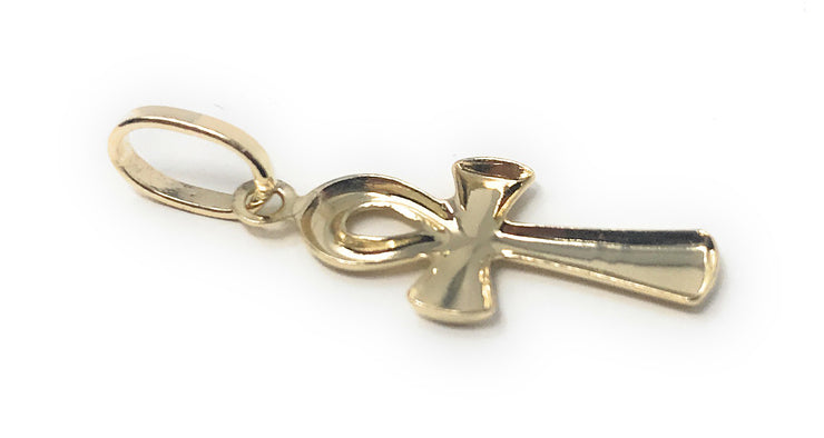 14K Gold Egyptian Ankh Cross Pendant with 0.9mm Singapore Chain