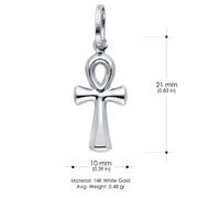 14K Gold Egyptian Ankh Cross Charm Pendant with 0.9mm Wheat Chain Necklace