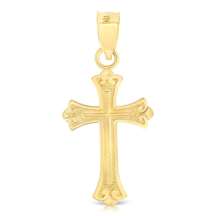 14K Gold Cross Religious Charm Pendant with 0.8mm Box Chain Necklace