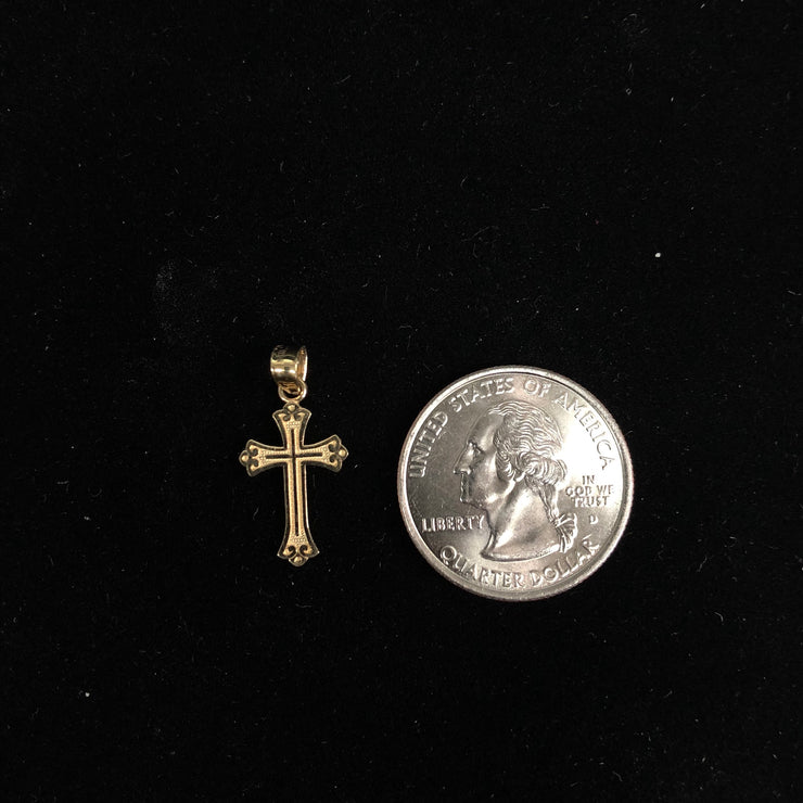 14K Gold Cross Religious Charm Pendant with 0.8mm Box Chain Necklace