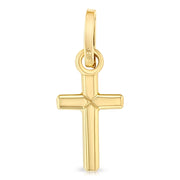 14K Gold Plain Cross Religious Charm Pendant with 0.8mm Box Chain Necklace