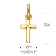 14K Gold Plain Cross Pendant with 1.6mm Figaro 3+1 Chain