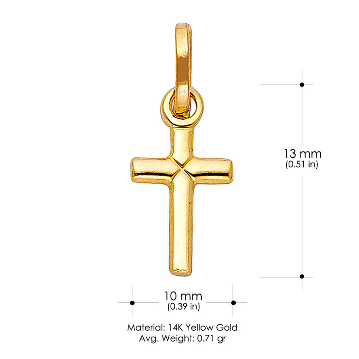 14K Gold Plain Cross Religious Charm Pendant with 0.8mm Box Chain Necklace