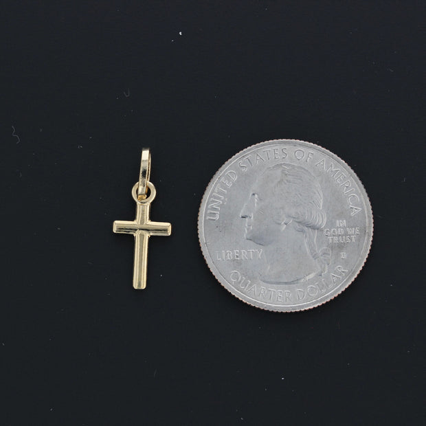 14K Gold Plain Cross Pendant with 0.9mm Singapore Chain