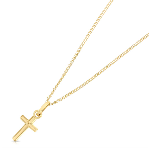 14K Gold Plain Cross Pendant with 1.2mm Flat Open Wheat Chain