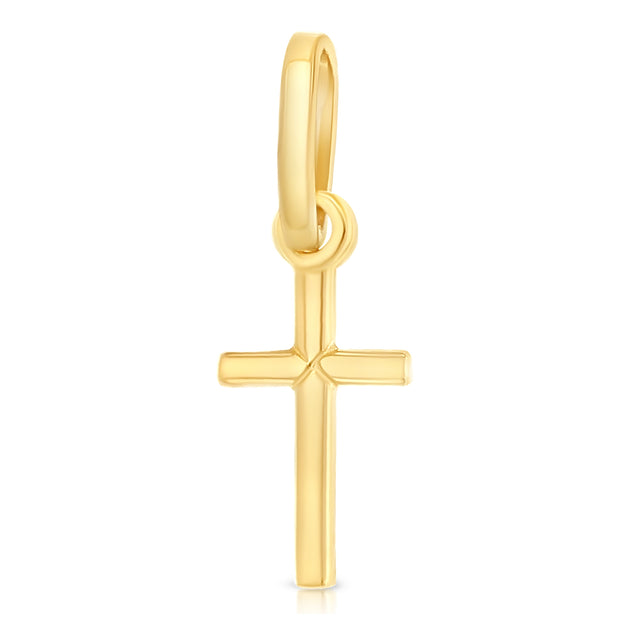 14K Gold Plain Cross Pendant with 1.2mm Flat Open Wheat Chain