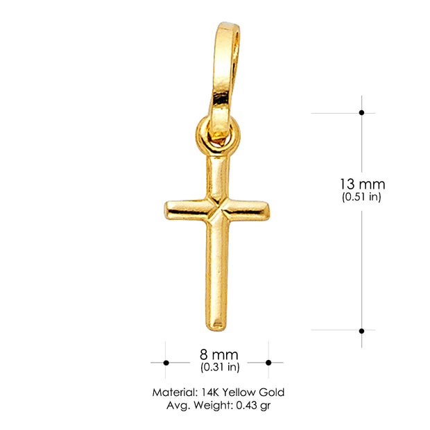 14K Gold Plain Cross Pendant with 1.6mm Figaro 3+1 Chain