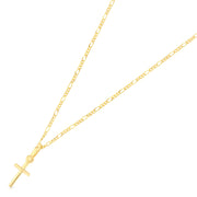 14K Gold Plain Cross Pendant with 1.6mm Figaro 3+1 Chain