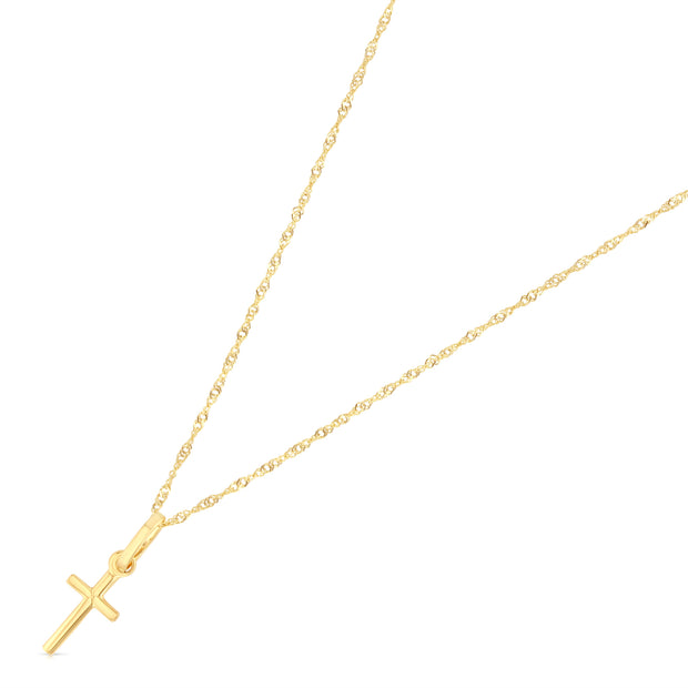 14K Gold Plain Cross Pendant with 0.9mm Singapore Chain