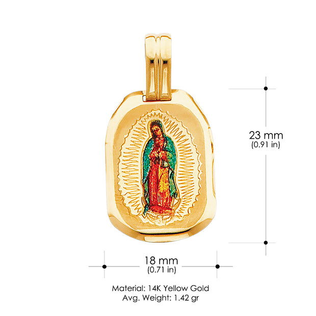 14K Gold Guadalupe Enamel Religious Pendant