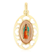 14K Gold Guadalupe Enamel Pendant with 0.9mm Singapore Chain