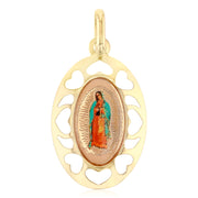 14K Gold Guadalupe Enamel Charm Pendant with 1.1mm Wheat Chain Necklace