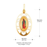 14K Gold Guadalupe Enamel Religious Pendant