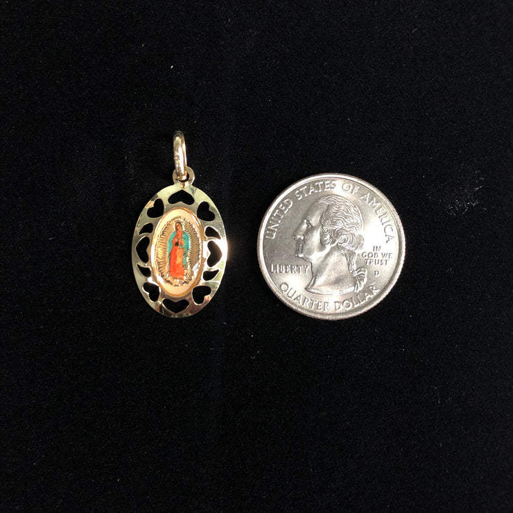 14K Gold Guadalupe Enamel Religious Pendant