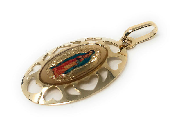 14K Gold Guadalupe Enamel Pendant with 0.9mm Singapore Chain