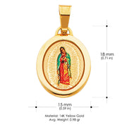 14K Gold Guadalupe Enamel Religious Charm Pendant with 0.8mm Box Chain Necklace