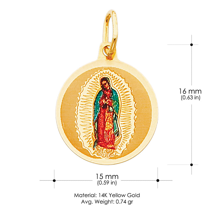 14K Gold Guadalupe Enamel Religious Pendant