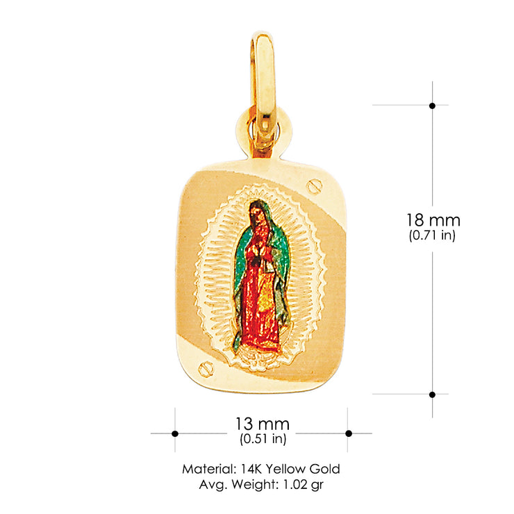 14K Gold Guadalupe Enamel Religious Pendant