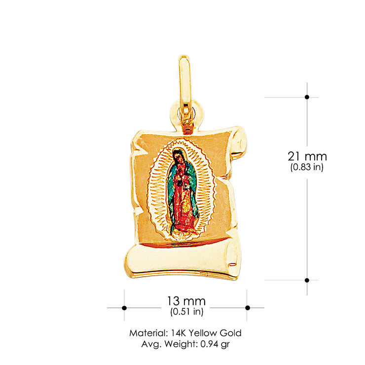 14K Gold Guadalupe Enamel Religious Pendant