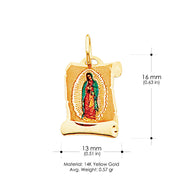 14K Gold Guadalupe Enamel Pendant with 1.2mm Flat Open Wheat Chain