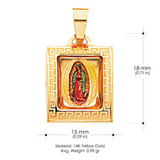 14K Gold Guadalupe Enamel Pendant with 0.9mm Singapore Chain