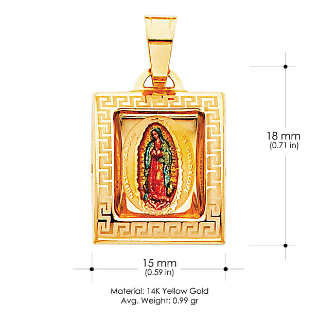 14K Gold Guadalupe Enamel Religious Pendant