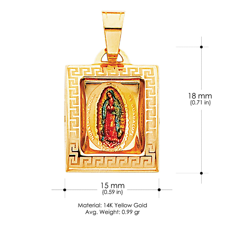 14K Gold Guadalupe Enamel Religious Pendant