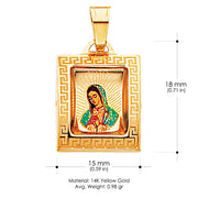 14K Gold Guadalupe Enamel Religious Charm Pendant with 1.2mm Box Chain Necklace