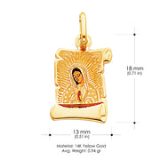 14K Gold Guadalupe Enamel Religious Charm Pendant with 1.2mm Box Chain Necklace