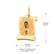 14K Gold Guadalupe Enamel Religious Pendant