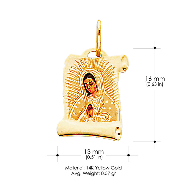 14K Gold Guadalupe Enamel Religious Pendant