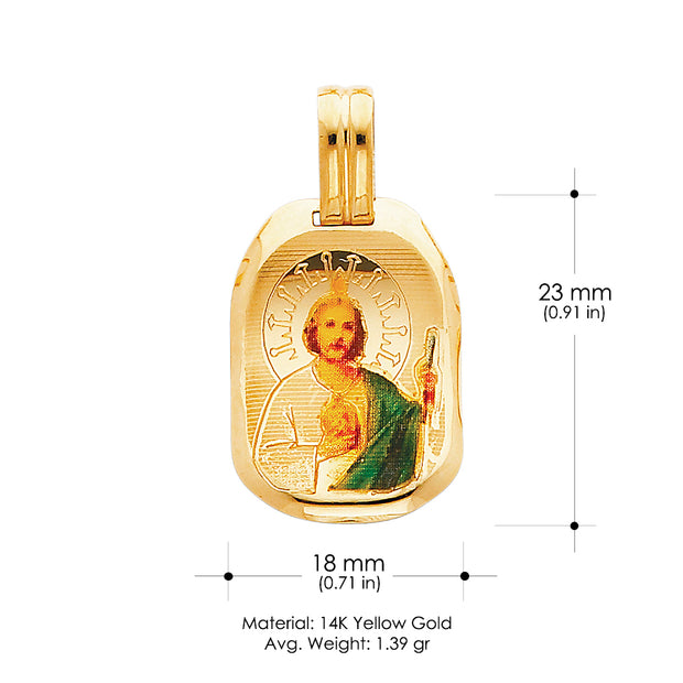 14K Gold St. Jude Enamel Pendant with 1.2mm Flat Open Wheat Chain