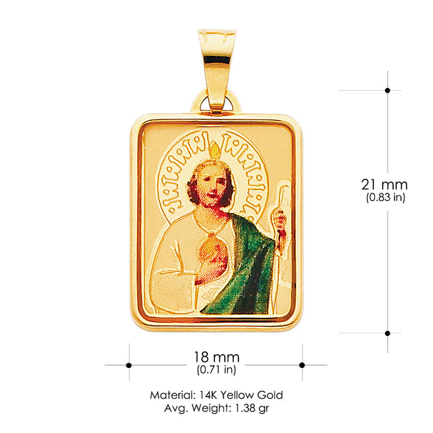 14K Gold St. Jude Enamel Pendant with 2mm Figaro 3+1 Chain