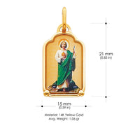 14K Gold St. Jude Enamel Religious Charm Pendant with 0.8mm Box Chain Necklace