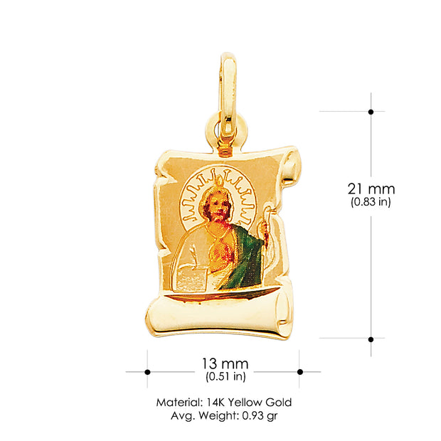 14K Gold St. Jude Enamel Pendant with 1.2mm Flat Open Wheat Chain