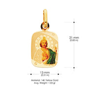 14K Gold St. Jude Enamel Religious Charm Pendant with 1.2mm Box Chain Necklace