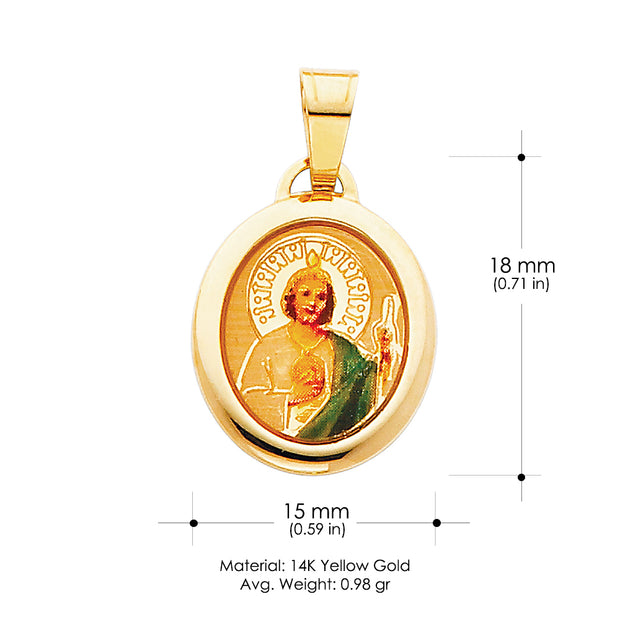 14K Gold St. Jude Enamel Religious Charm Pendant with 1.2mm Box Chain Necklace