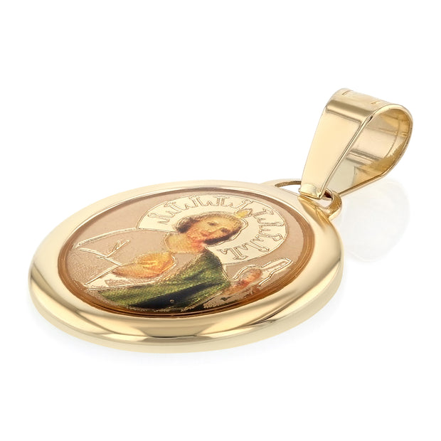 14K Gold St. Jude Enamel Religious Pendant